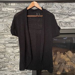 Guess Short Sleeve Open Cardigan with Curved Hemline, Black